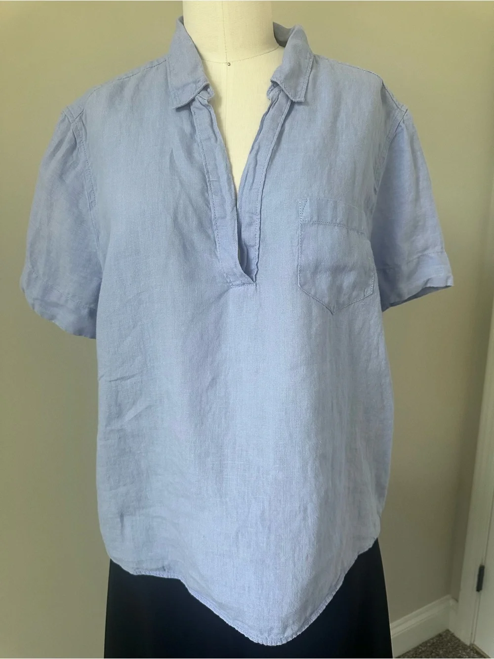 J. Crew Light Blue Short-Sleeve 100 Percent Linen V Neck Shirt